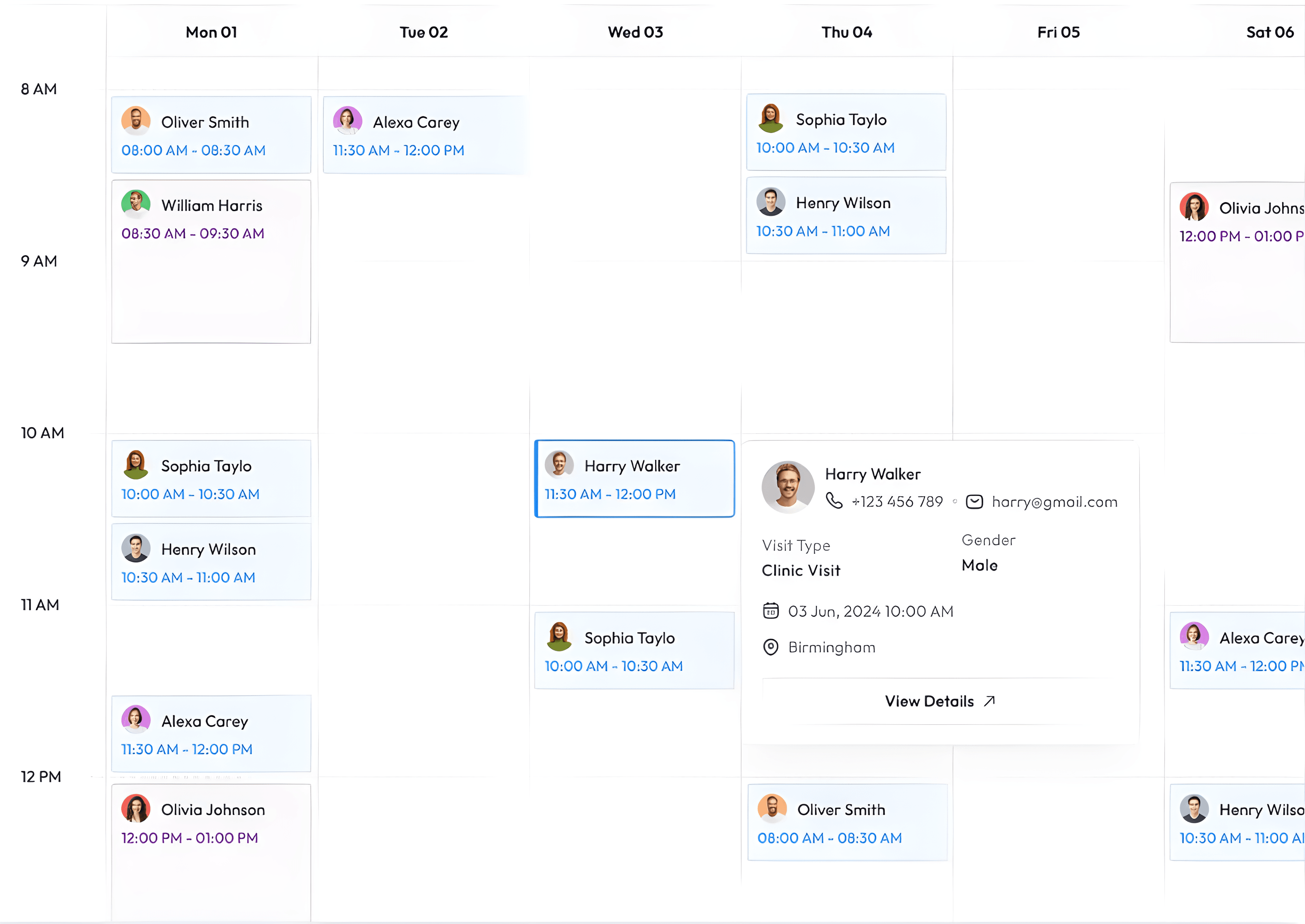 A week of booked meetings in a client calendar